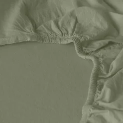 Carré Blanc Drap housse pur coton lavé biologique Souffle sauge| Draps Housse