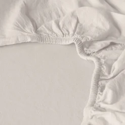 Carré Blanc Drap housse pur coton lavé biologique Souffle vanille| Draps Housse