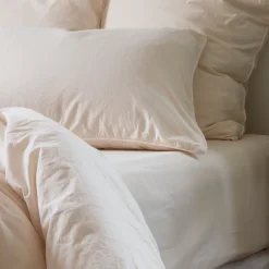 Carré Blanc Drap housse pur coton lavé biologique Souffle vanille| Draps Housse
