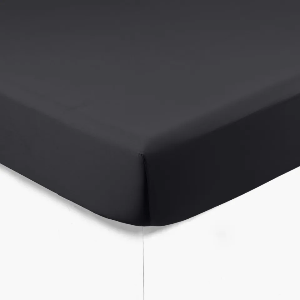 Carré Blanc Drap housse satin de coton uni Prestige noir| Draps Housse