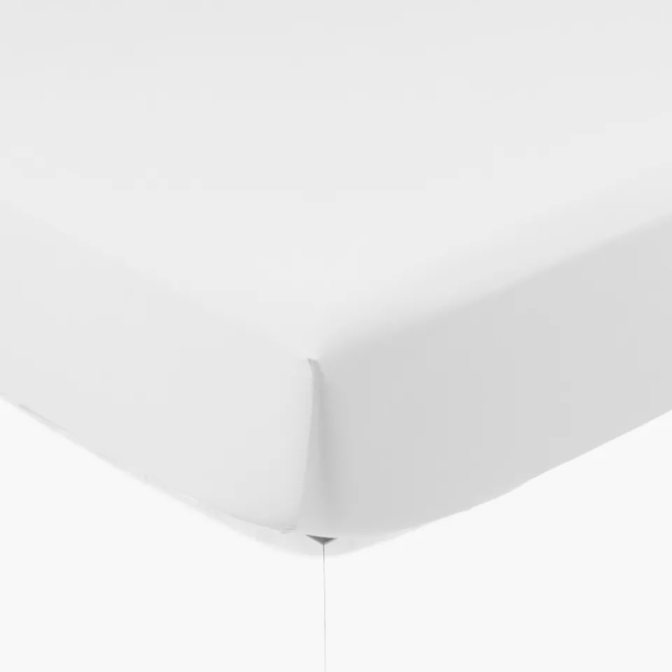 Carré Blanc Drap housse satin de coton lavé bio Quartz blanc| Draps Housse