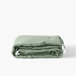 Carré Blanc Edredon lin et coton lavé Songe eucalyptus| Plaids Et Couvre-lits|Plaids