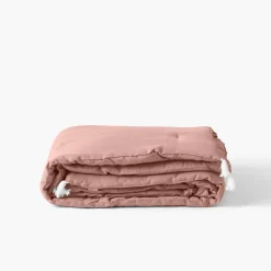 Carré Blanc Edredon lin et coton lavé Songe rose cendré| Plaids Et Couvre-lits|Plaids