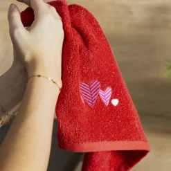 Carré Blanc Essuie mains coton Aime rouge| Torchons & Essuie-mains