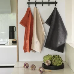 Carré Blanc Essuie mains coton Signature terre cuite| Torchons & Essuie-mains