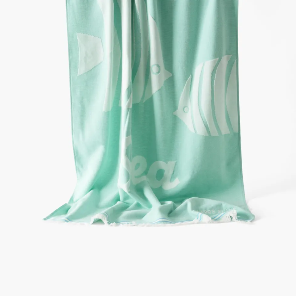 Carré Blanc Fouta coton Sea menthe| La Plage