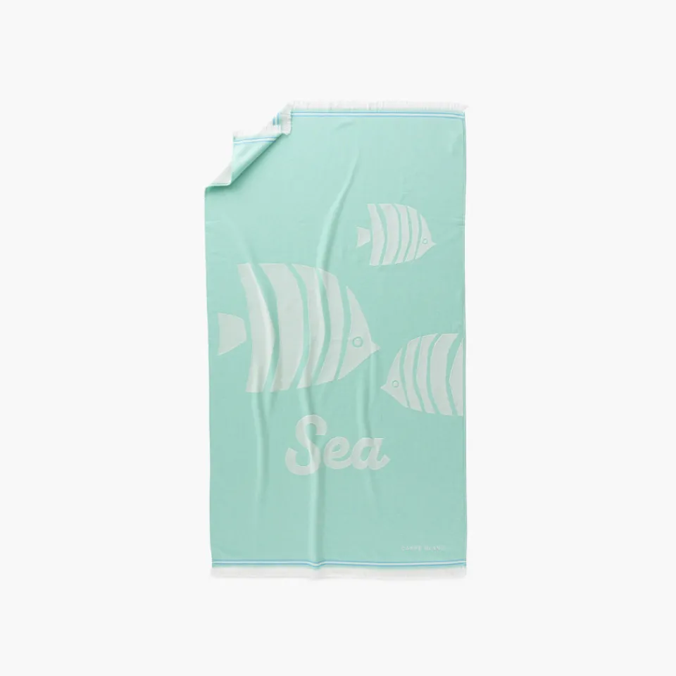 Carré Blanc Fouta coton Sea menthe| La Plage