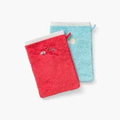Carré Blanc Gant de toilette coton Atlantis corail|Enfant Gants De Toilette
