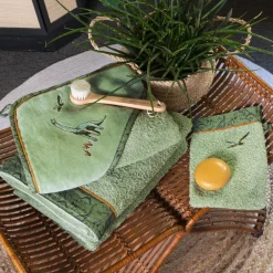 Carré Blanc Gant de toilette coton biologique Dinotopi kaki|Enfant Gants De Toilette