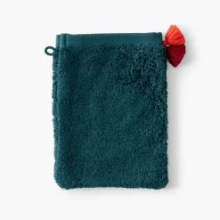 Carré Blanc Gant de toilette coton Eclats bleu pétrole| Gants De Toilette