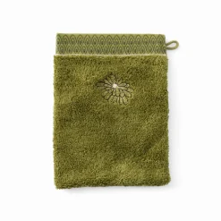 Carré Blanc Gant de toilette coton et viscose de bambou Silvalys vert mousse| Gants De Toilette