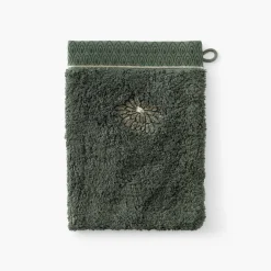 Carré Blanc Gant de toilette coton et viscose de bambou Silvalys vert forêt| Gants De Toilette