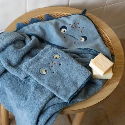 Carré Blanc Gant de toilette coton Happyful bleu céleste|Enfant Gants De Toilette