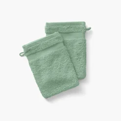 Carré Blanc Gant de toilette coton Lola II sauge| Gants De Toilette
