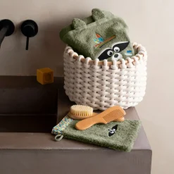 Carré Blanc Gant de toilette Playful kaki|Enfant Gants De Toilette