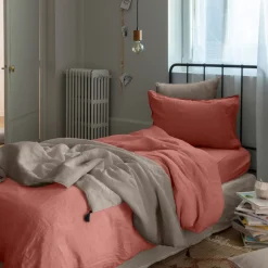 Carré Blanc Housse de couette enfant lin et coton lavé Songe terre cuite|Enfant Housses De Couette