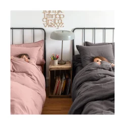 Carré Blanc Housse de couette enfant lin et coton lavé Songe rose cendré|Enfant Housses De Couette