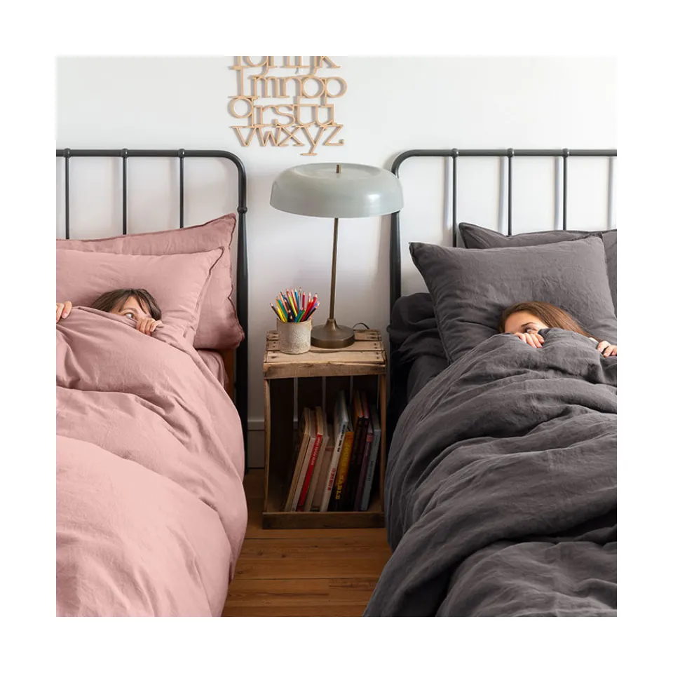 Carré Blanc Housse de couette enfant lin et coton lavé Songe rose cendré|Enfant Housses De Couette