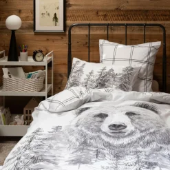 Carré Blanc Housse de couette enfant réversible percale de coton Grizzli|Enfant Housses De Couette