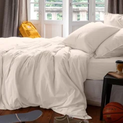 Carré Blanc Housse de couette enfant pur coton lavé biologique Souffle vanille|Enfant Housses De Couette