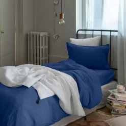 Carré Blanc Housse de couette enfant lin et coton lavé Songe bleu de chine|Enfant Housses De Couette