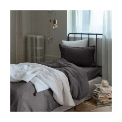 Carré Blanc Housse de couette enfant lin et coton lavé Songe charbon|Enfant Housses De Couette