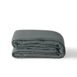 Carré Blanc Housse de couette lin et coton lavé Songe kaki cendré| Housses De Couette