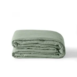 Carré Blanc Housse de couette lin et coton lavé Songe eucalyptus| Housses De Couette