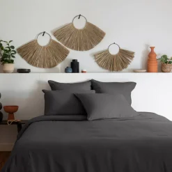 Carré Blanc Housse de couette lin et coton lavé Songe charbon| Housses De Couette