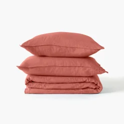 Carré Blanc Housse de couette lin et coton lavé Songe terre cuite| Housses De Couette