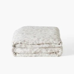 Carré Blanc Housse de couette lin et coton lavé Songe grège floral| Housses De Couette