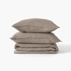 Carré Blanc Housse de couette lin et coton lavé Songe taupe| Housses De Couette