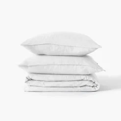 Carré Blanc Housse de couette lin et coton lavé Songe blanc| Housses De Couette