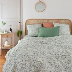 Carré Blanc Housse de couette percale de coton Neo thym végétal| Housses De Couette