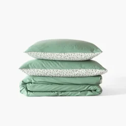 Carré Blanc Housse de couette percale de coton Neo thym végétal| Housses De Couette