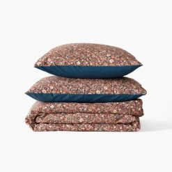 Carré Blanc Housse de couette percale de coton Neo Bleu Prusse Floral| Housses De Couette