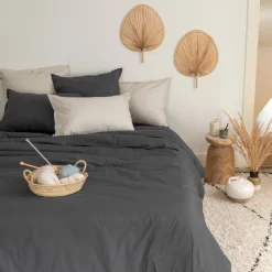 Carré Blanc Housse de couette percale de coton Neo anthracite| Housses De Couette