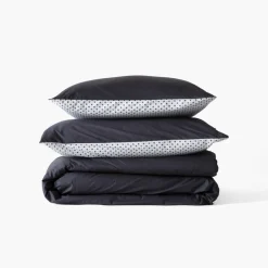 Carré Blanc Housse de couette percale de coton Neo anthracite géométrique| Housses De Couette
