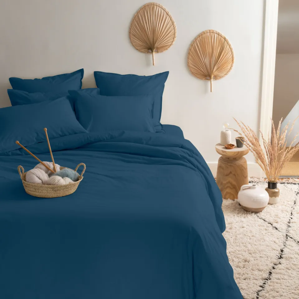 Carré Blanc Housse de couette percale de coton Neo bleu prusse| Housses De Couette