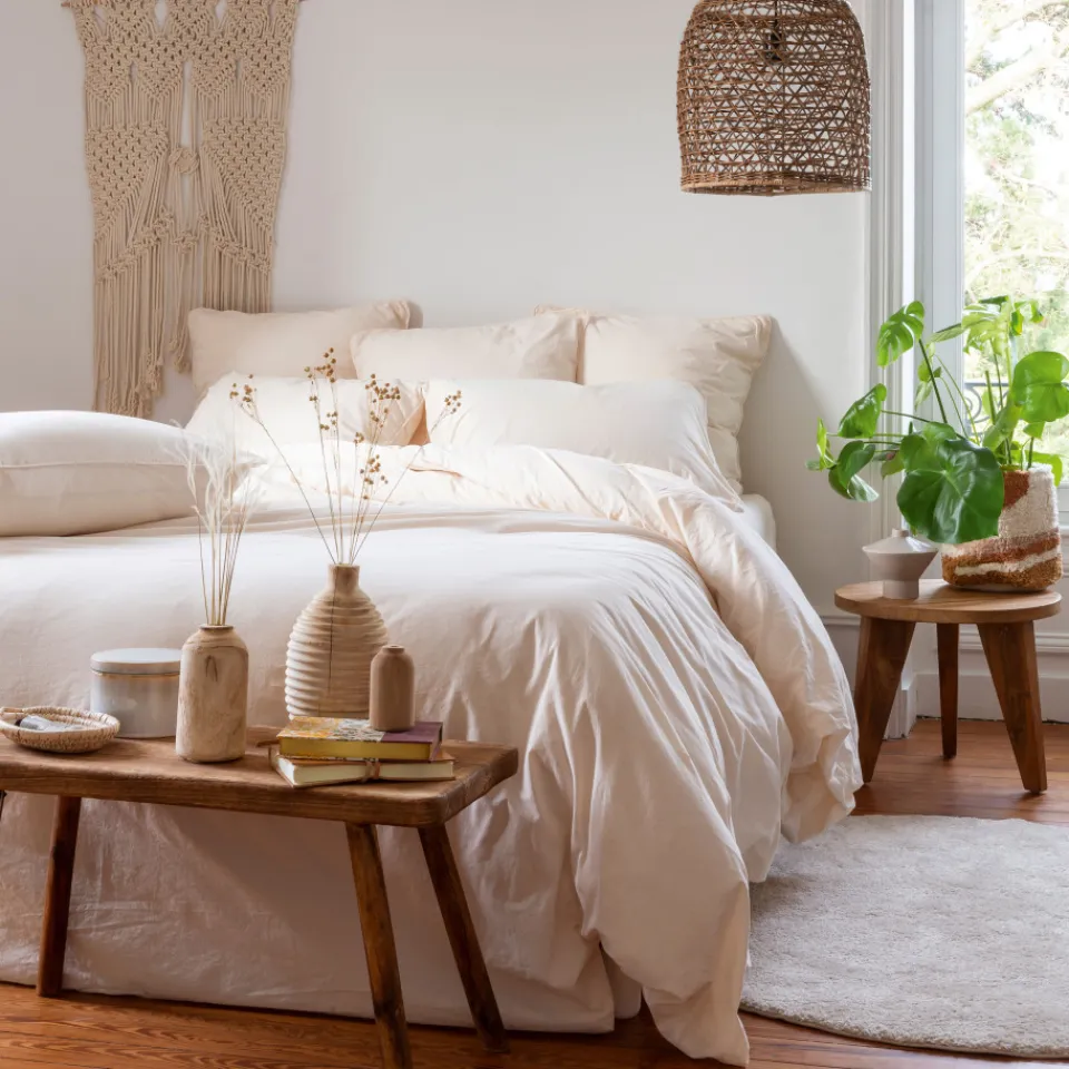 Carré Blanc Housse de couette pur coton lavé biologique Souffle vanille| Housses De Couette