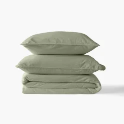 Carré Blanc Housse de couette pur coton lavé biologique Souffle sauge| Housses De Couette