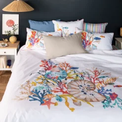 Carré Blanc Housse de couette réversible percale de coton Récif| Housses De Couette