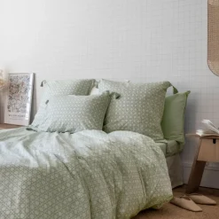 Carré Blanc Housse de couette réversible coton et lin Aloevera végétal| Housses De Couette