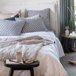 Carré Blanc Housse de couette réversible percale de coton Azulejos| Housses De Couette