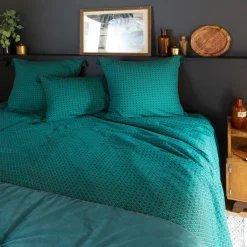 Carré Blanc Housse de couette réversible coton et lin Bukhara curcuma| Housses De Couette