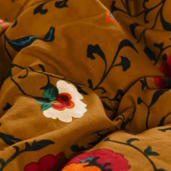 Carré Blanc Housse de couette réversible coton et lin Bukhara curcuma| Housses De Couette