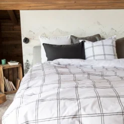 Carré Blanc Housse de couette réversible percale de coton Grizzli| Housses De Couette