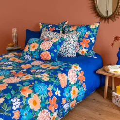 Carré Blanc Housse de couette réversible pur coton Mijas floral| Housses De Couette