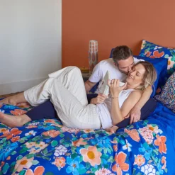 Carré Blanc Housse de couette réversible pur coton Mijas floral| Housses De Couette