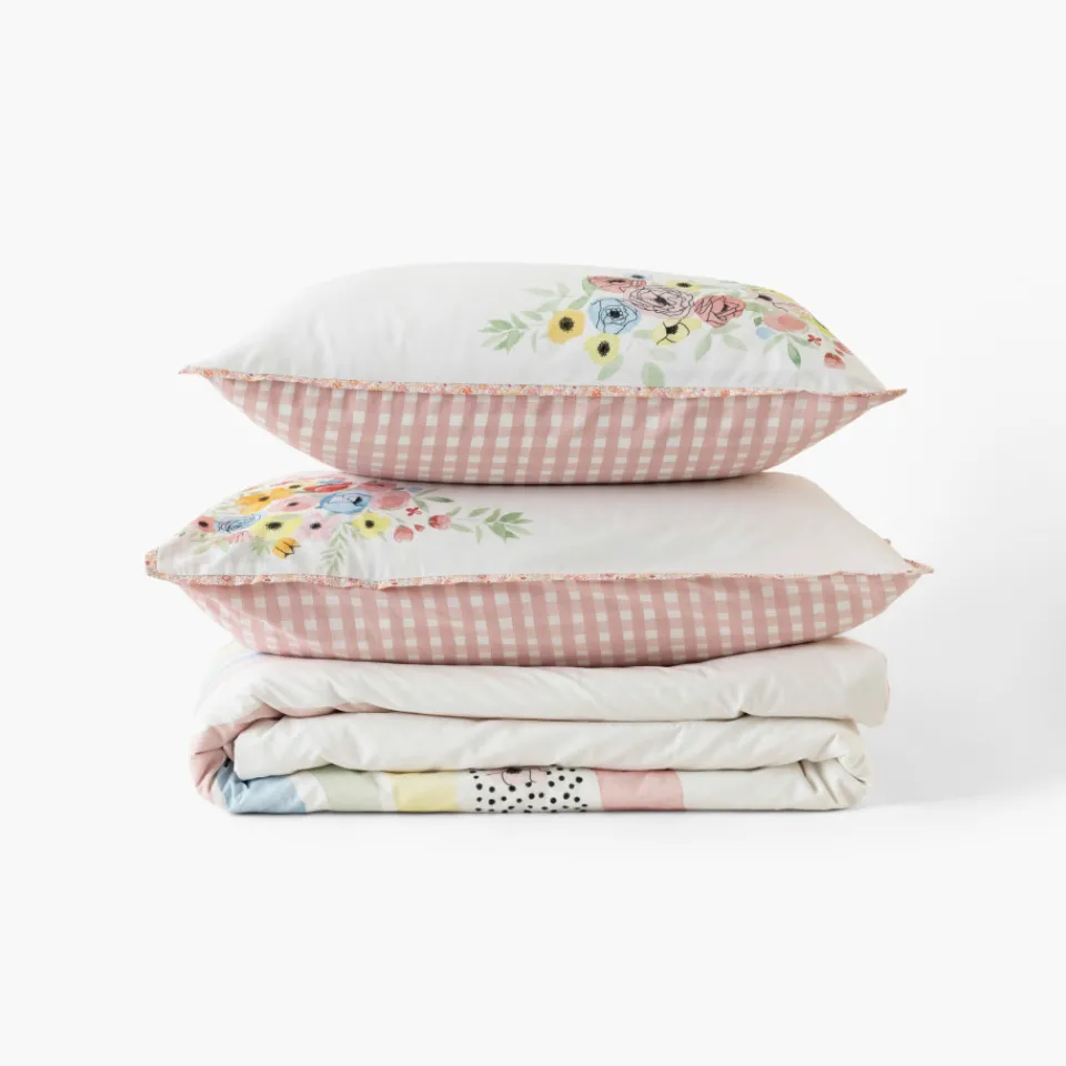 Carré Blanc Housse de couette réversible pur coton bio Rêve d'or|Enfant Linge De Litbio|Housses De Couette